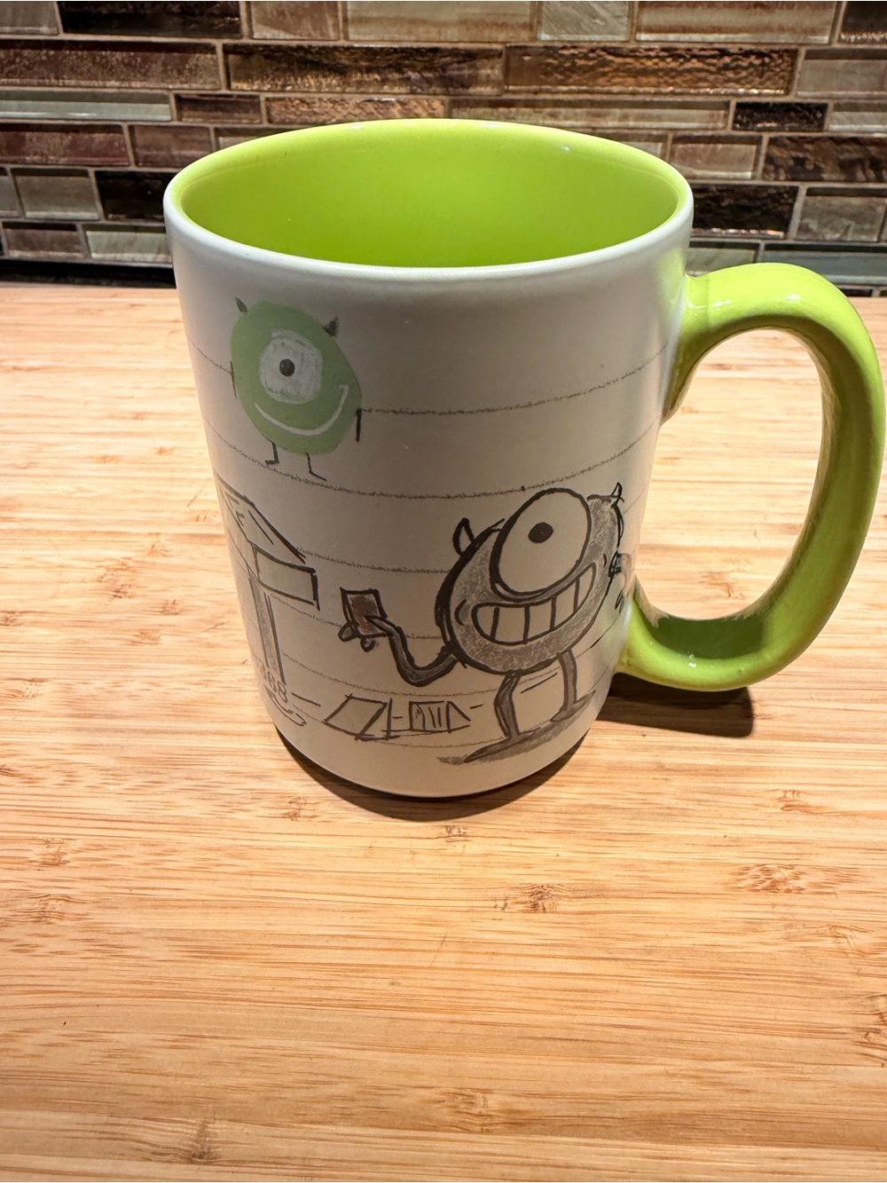 Lime Green Interior Monsters Inc. Character Ceramic Mug